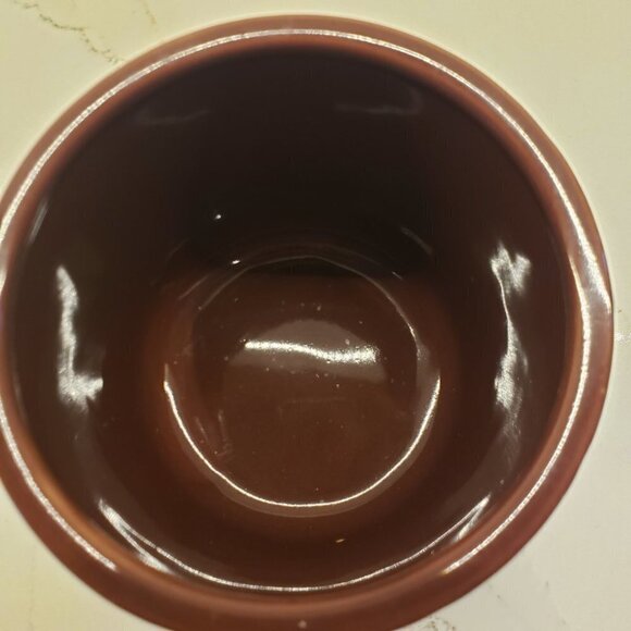 STACKING mug tumbler brown 3.5" x 4"diam embossed quilt pattern glossy - Picture 4 of 7